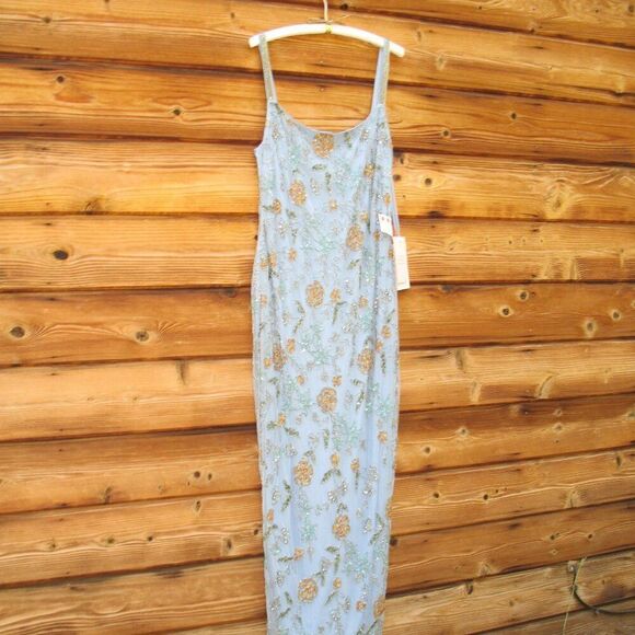 Mac Duggal 10808 Womens Blue Hand Beaded Floral Gown Dress Blue - Picture 8 of 16